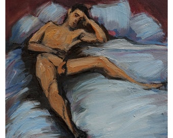 Fine Art Print of Original Painting-Giclee-Archival Print-Male Nude-Reclining-Erotic-Open Ended Edition-Impressionist Painting-Fine Art Nude