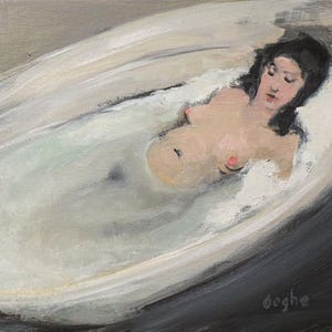 Original Artwork-Giclee-Archival-Nude Female-Woman Bathing-Mid Century-Mid Century Modern-Retro-1950s Style-Bathroom-Angela Ooghe