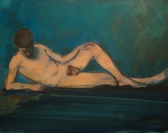 Male Nude-Original Artwork-Giclee-Archival Reproduction Print-Impressionist-Erotic-Figure Study-Impressionist-Fine Art