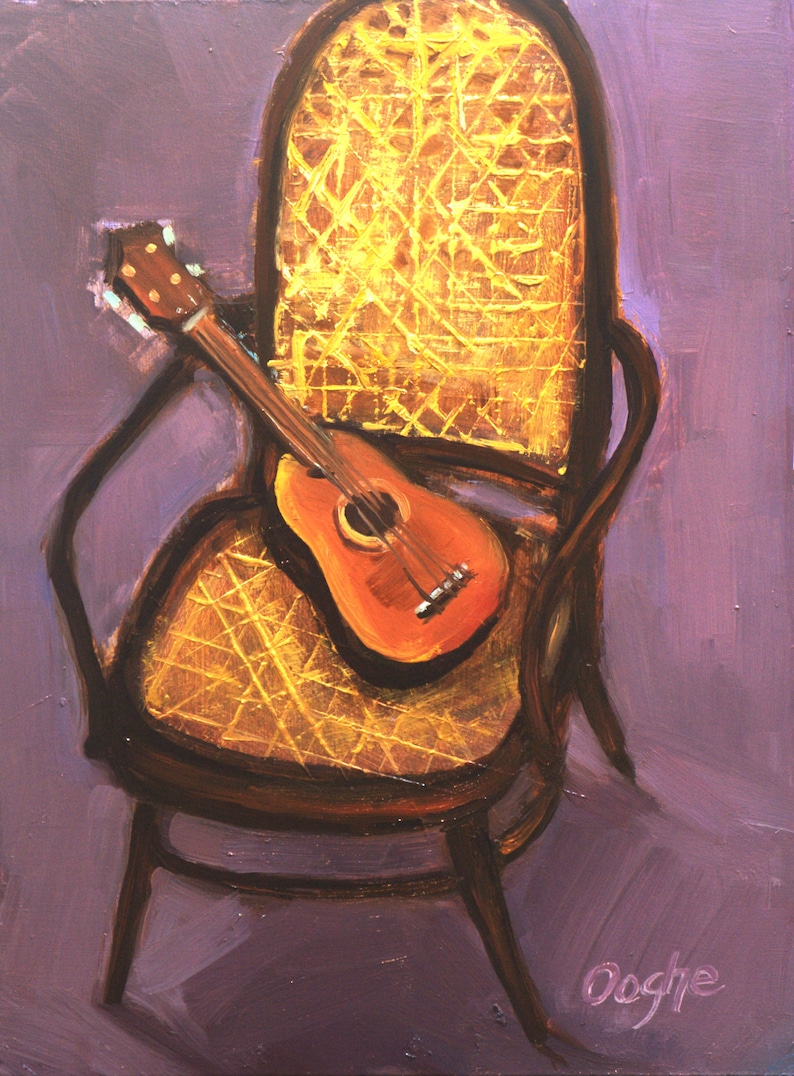 Ukulele on Chair Giclee-Fine Art Print-Archival-Interior-still Life-Abstract-Expressive-Original Painting-Original Art-Angela Ooghe image 1