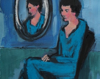 Fine Art Print of Original Artwork-Giclee-Archival Print-Pastel-Gouache-Blue-Female Nude-Figurative-Figure Study-Woman-Seated-Original Art