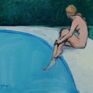 Nude-Original Artwork-Giclee-Archival Print-Nude Female-Pool Painting-Seated Nude-Print of Original Painting-Angela Ooghe-Fine Art
