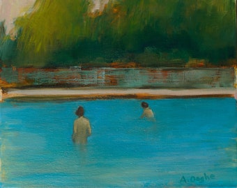 Women Wading-Giclee of Original Artwork-Archival Print-Nude Female-Water-Oil Painting-Impressionism-Swimming-Fine Art-Sensual-Angela Ooghe
