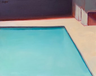 Original Oil Painting - Oil on Canvas - Pool Painting - Modern - Wall Art - Contemporary - 16 x 20 inches