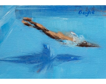 Archival Print-Giclee-Original Painting-Pool Painting-Swimmer-Nude-Diver-Figurative-Figure Study-Fine Art Nude-Angela Ooghe