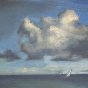 Voilier sous le nuage-jetée d&#39;art Reproduction impression-archives-bateau-oeuvre d&#39;art originale-paysage marin-océan-voile-Angela Ooghe