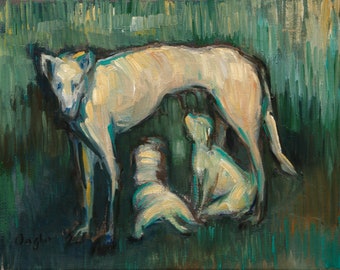 White Dog-Giclee-Fine Art Reproduction Print-Archival-Abstract-Expressive-Original Painting-Original Art-Angela Ooghe