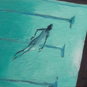 Original Artwork-Giclee-Archival Print-Pool Painting-Nude-Diver-Fine Art-Nocturnal-Night-Impressionism-archival Print-Angela Ooghe