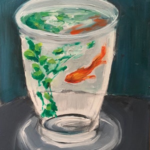 Original Oil Painting - Still Life - Goldfish -Mid Century-Impressionist - Small Painting - 8x10 inches-Angela Ooghe