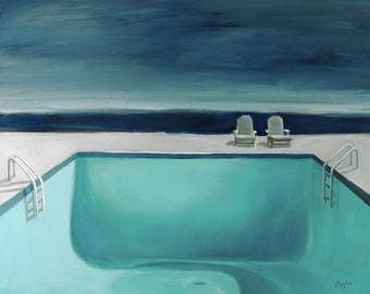 Chairs by the Pool - Fine Art Print - Giclee- Water - Architecture - Archival Print-Angela Ooghe