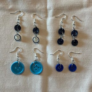 Blue handmade button earrings