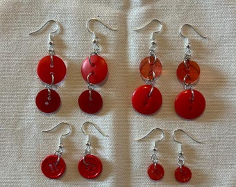 Red handmade button earrings