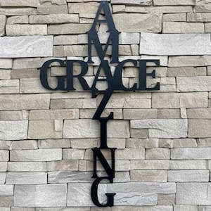 Amazing Grace Metal Cross Sign – Christian Wall Art, Religious Home Decor, Inspirational Scripture Gift
