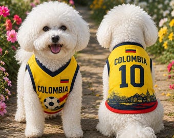 Personalized Colombia Pet Soccer Jersey, Soccer Outfit for Dogs, Colombia Football Shirt Name Number, Cute Puppy Sportswear