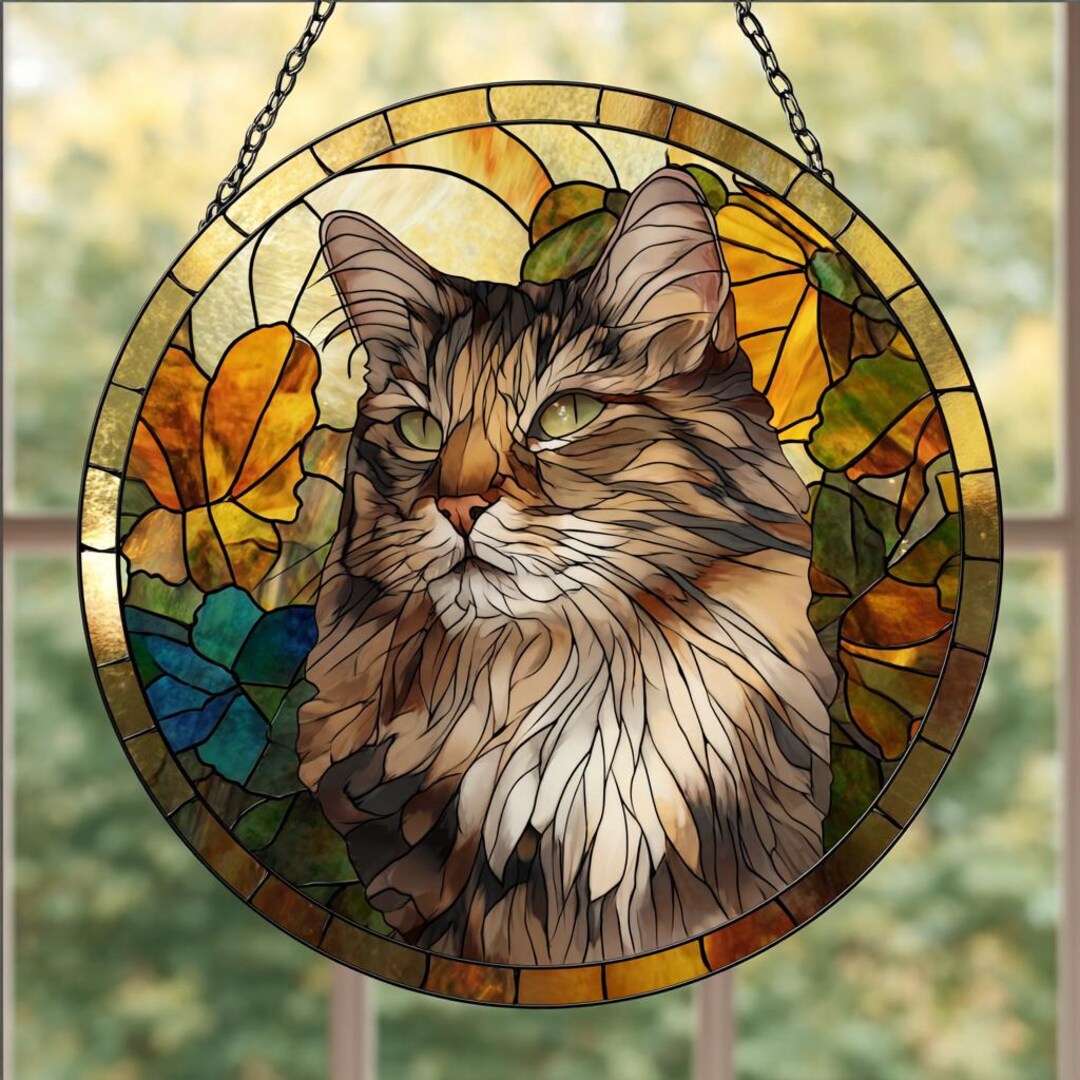 Custom Cat Portrait Stained Glass Suncatcher, Pet Memorial Gift - Etsy