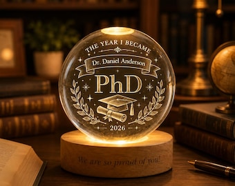 Lampada notturna personalizzata a forma di sfera di cristallo per la laurea con dottorato, regalo per la classe del 2026, lampada ricordo personalizzata per laureati con dottorato, per lui e per lei.