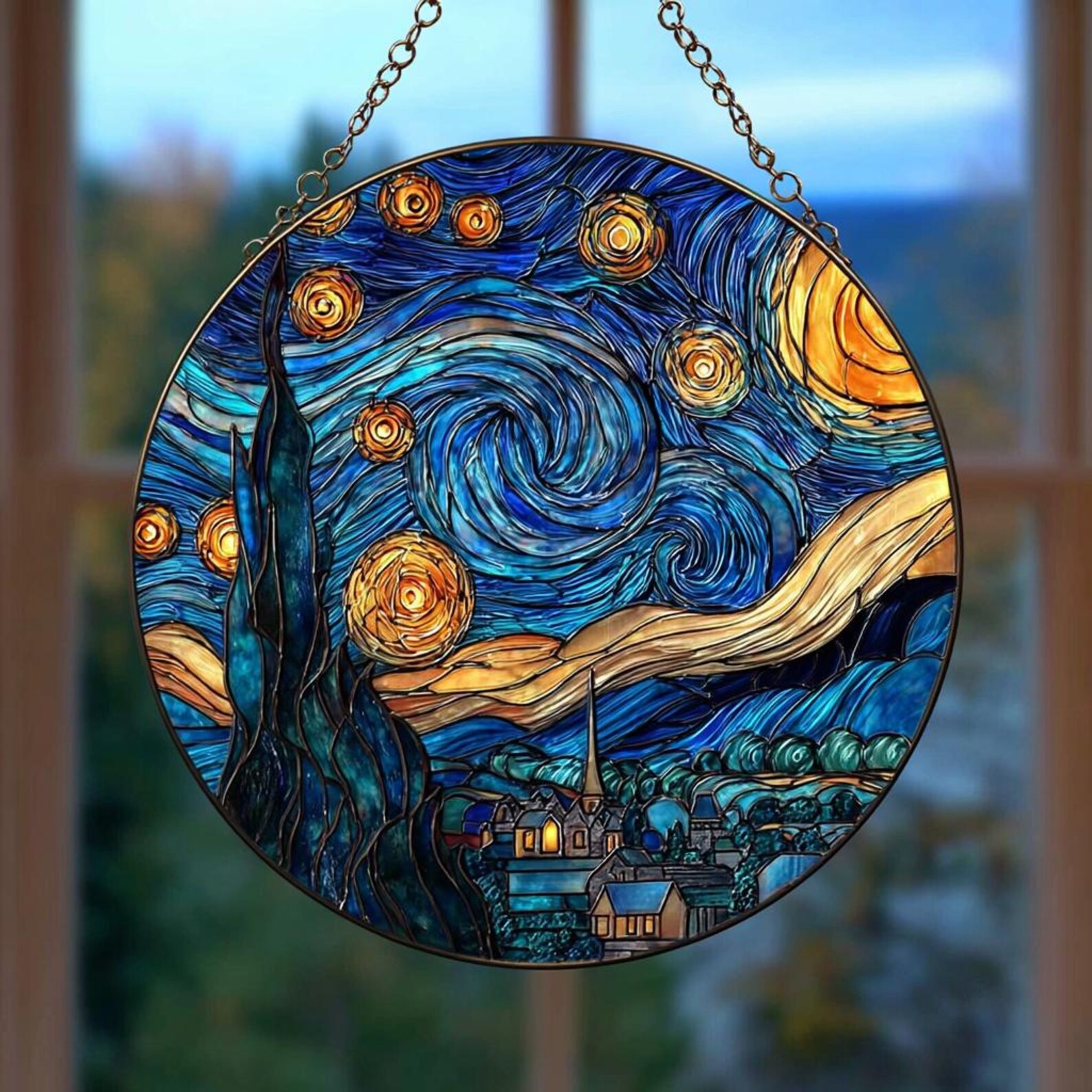 Starry Night Stained Glass Suncatcher, Van Gogh Inspired Window Art ...