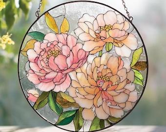 Peony Acrylic Suncatcher Round Floral Window Hanging Gift for Mom