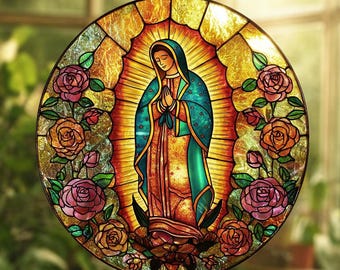 Our Lady of Guadalupe Suncatcher, Stained Glass Style Window Art