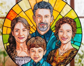 Custom Family Portrait Stained Glass Suncatcher Personalized Window Hanging Gift