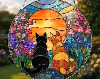 Cat Couple Acrylic Suncatcher, Stained Glass Window Ornament, Mom Gift