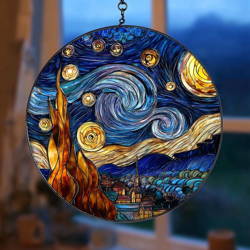 Starry Night Stained Glass Suncatcher, Van Gogh Inspired Window Art ...