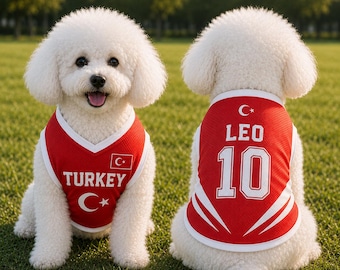Personalisiertes Türkei Haustier Trikot, Fußball-Outfit für Hunde, Türkei Fußball-Shirt Name Nummer, niedliche Welpen Sportbekleidung