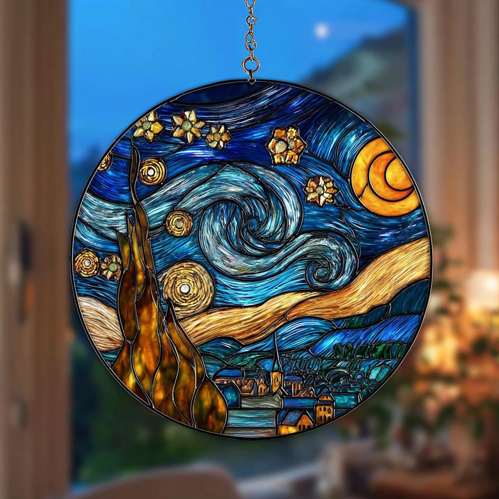 Starry Night Stained Glass Suncatcher, Van Gogh Inspired Window Art ...