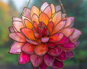 Atrapasol acrílico Dahlia, colgante de ventana arcoíris, decoración floral