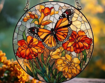 Monarch Butterfly Suncatcher, Acrylic Stained Glass Style, Garden Decor