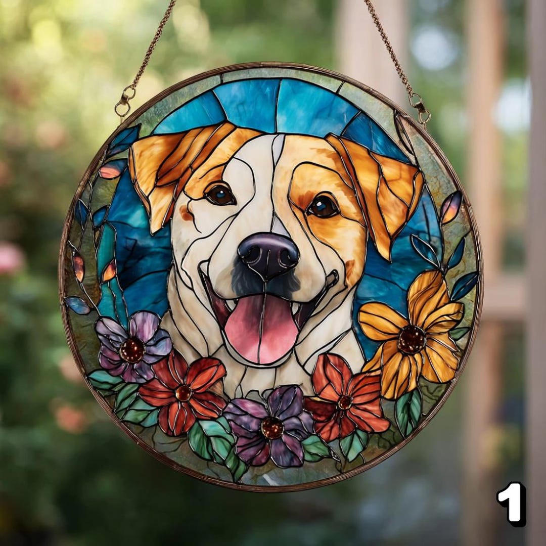 Custom Pet Portrait Stained Glass Suncatcher | Dog Cat Memorial Gift ...
