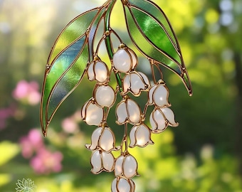 Atrapasol acrílico de lirio de los valles, colgante para ventana de imitación de vitral, regalo de flor de nacimiento de mayo