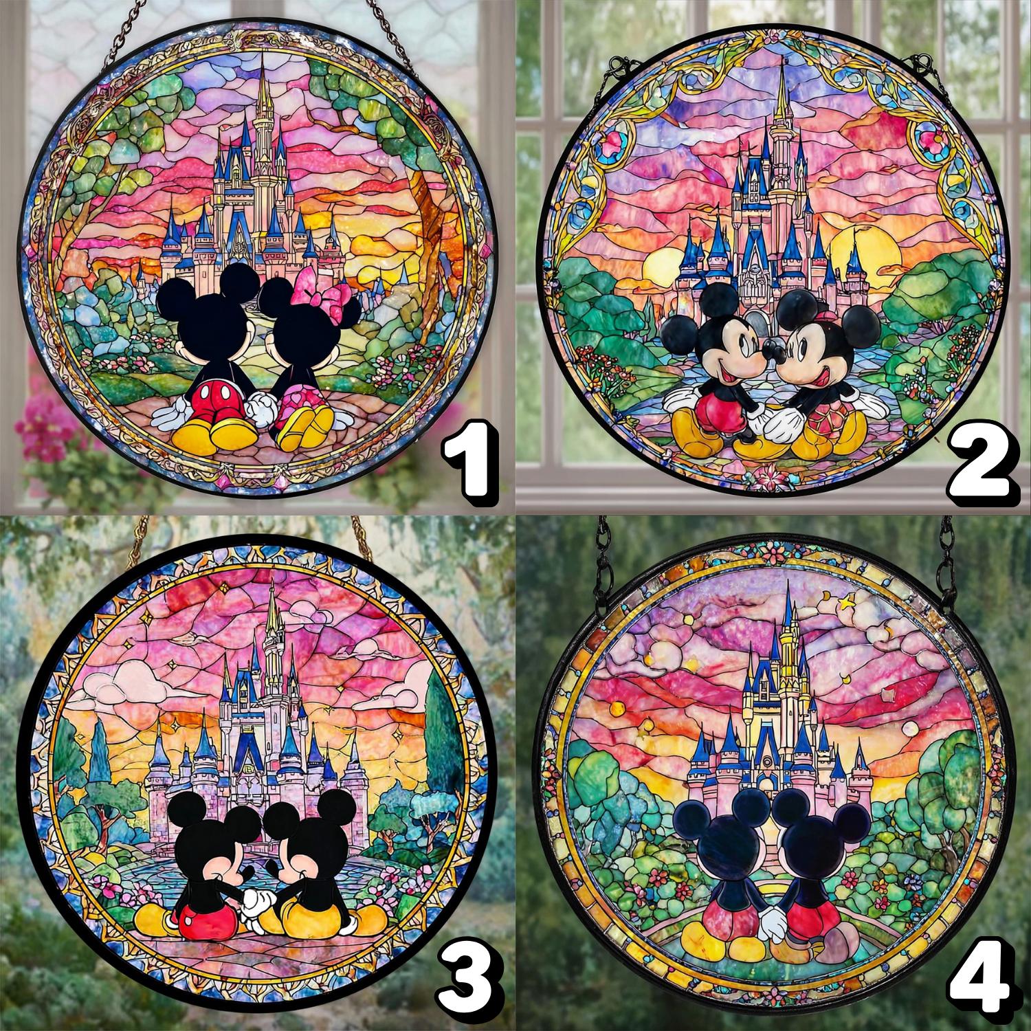 Discover Mickey Minni Stained Glass Suncatcher, Anniversary Gift for Husband Wife, Disney Couple Decor