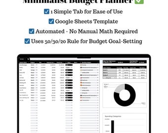 Budget Planner Google Sheets Simple Minimalist Template (Digital Download)