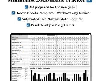 Habit Tracker Google Sheets Template Simple Minimalist (Digital Download)