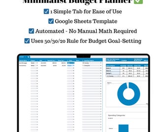 Minimalist Simple Budget Planner Google Sheets Template - Blue Version (Digital Download)