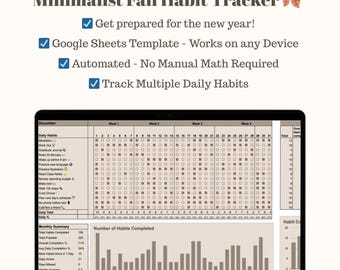 Google Sheets Habit Tracker Simple Template (Digital Download)