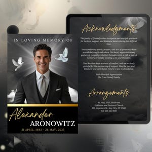 Black & Gold Funeral Program Template: 8-Page Bi-Fold (Digital Download)