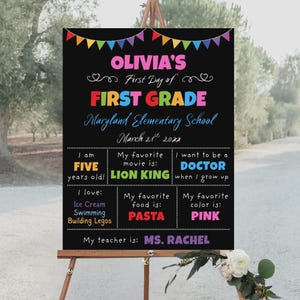 Placa editável de primeiro dia de aula, pôster de quadro negro reutilizável de volta às aulas, placa de quadro negro escolar personalizada para qualquer série, primeiro dia de aula