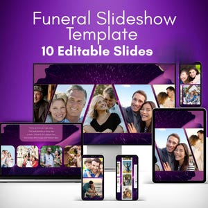 紫色の花の葬儀スライドショーテンプレート：追悼ビデオ（デジタルCanva）