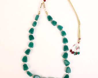 Green Stone Beaded Necklace | Handmade Chunky Gemstone Necklace