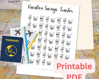 Vacation Savings Tracker Printable | Tropical Drink Coloring Sheet | Budget Planner for Travel Goals | Russcher Travel