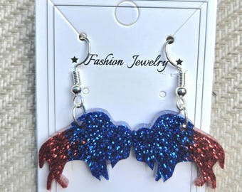 Bills Sparkle Blitz Earrings – Clear Dangles with Red, Blue & Silver Glitter