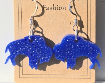 Buffalo Bills Blue Sparkly Dangly Earrings – Handmade Game Day Glam