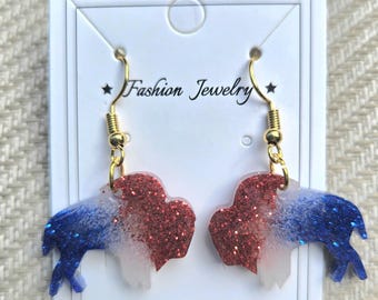 Bills Sparkle Blitz Earrings – Clear Dangles with Red, Blue & Silver Glitter