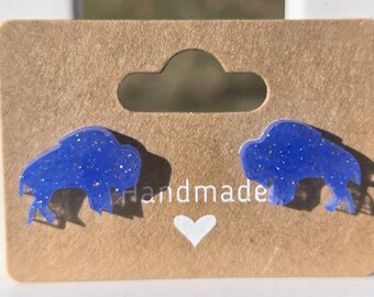Handmade Buffalo Stud Earrings: Blue Sparkle, Team Spirit
