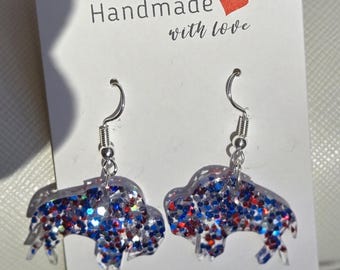 Bills Sparkle Blitz Earrings – Clear Dangles with Red, Blue & Silver Glitter