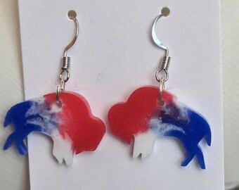Buffalo Bills Earrings Handmade Red White & Blue, size 1 inch x .75 inches.