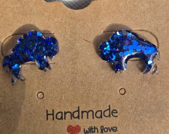 Buffalo Bills Stud Earrings – Handmade Blue Football Jewelry