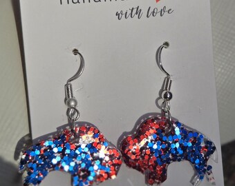 Bills Sparkle Blitz Earrings – Clear Dangles with Red, Blue & Silver Glitter